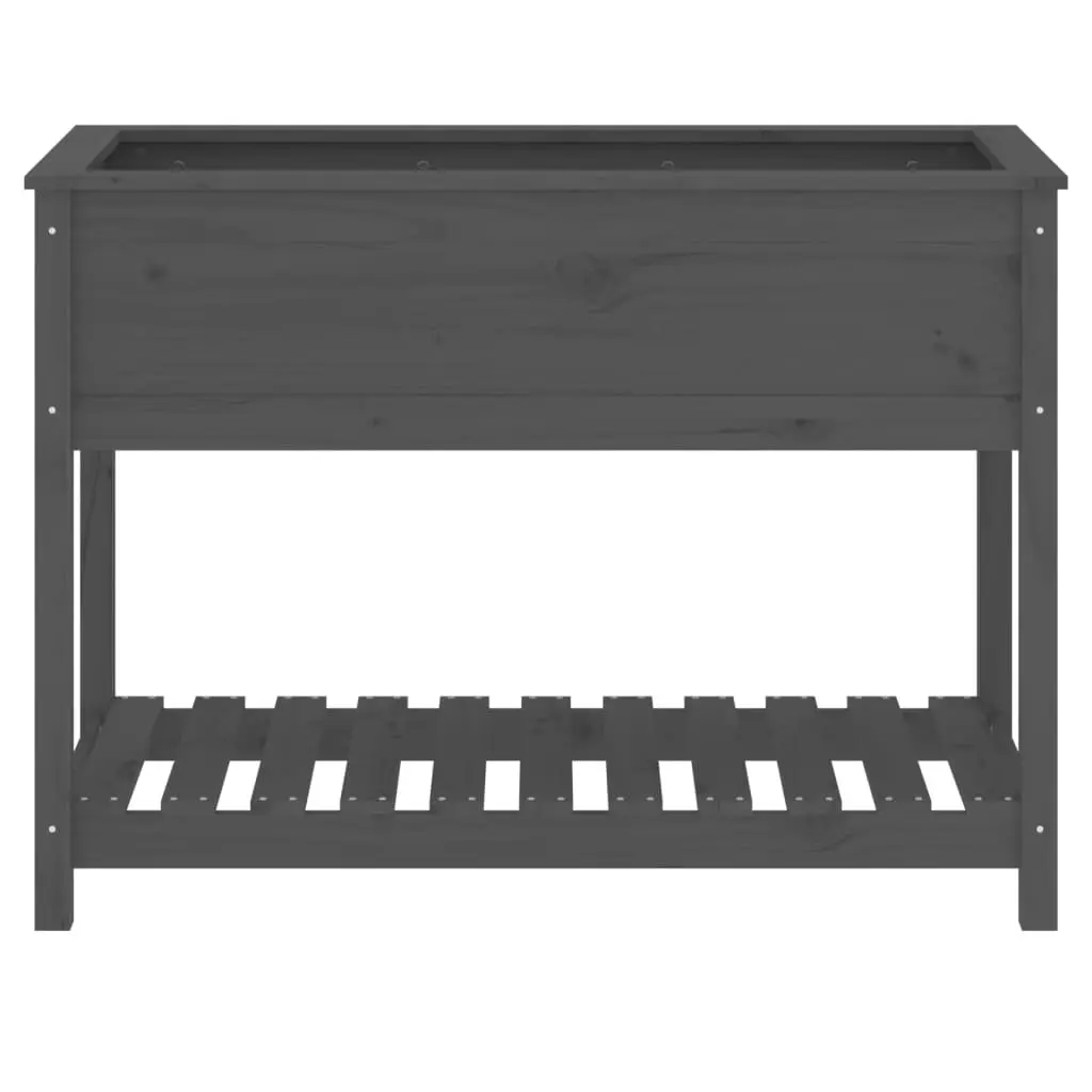 Wooden Garden Planter with Shelf Storage Grey Raised Flower Box Bed