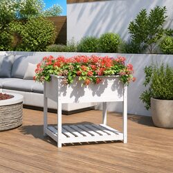 Wooden Planter with Integrated Shelf for Easy Gardening
