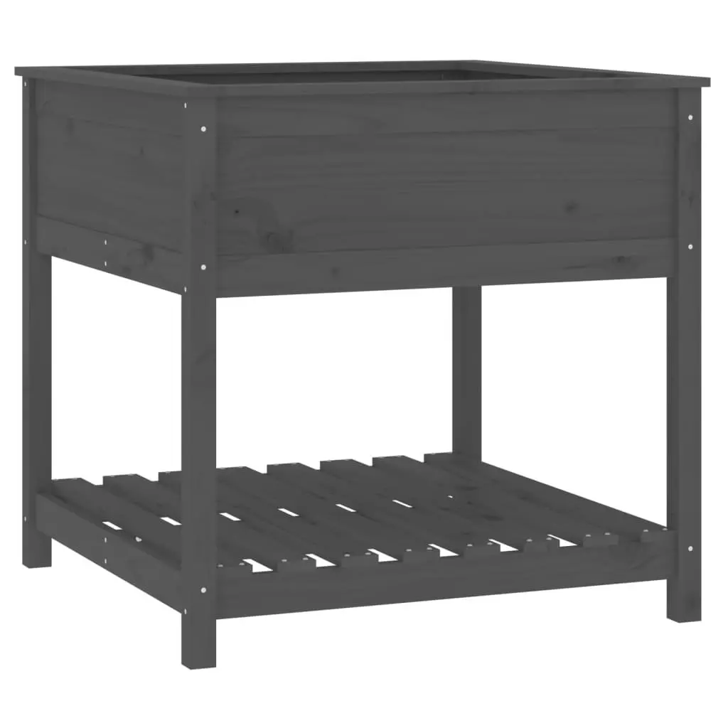 Wooden Garden Planter Grey Raised Flower Box with Shelf