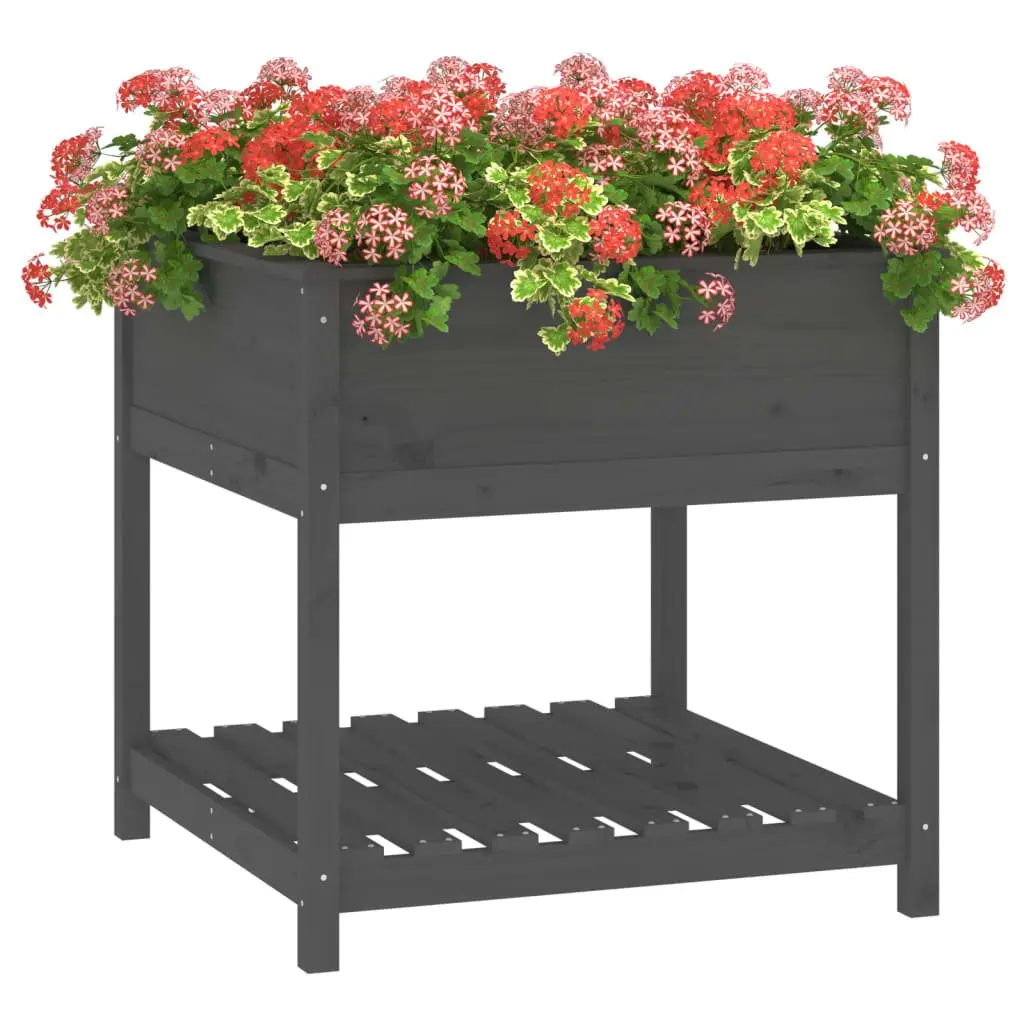 Wooden Garden Planter Grey Raised Flower Box with Shelf