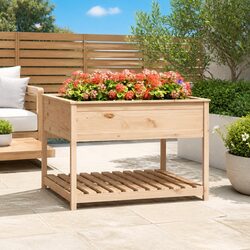 Compact Wooden Planter with Shelf 111.5x111.5x81 cm Brown