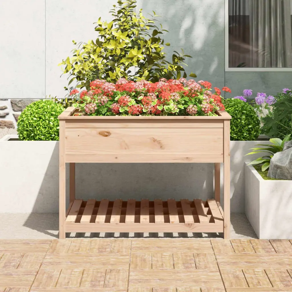 Wooden Planter Brown 111.5x111.5x81 cm Raised Bed with Shelf for Garden Accessories