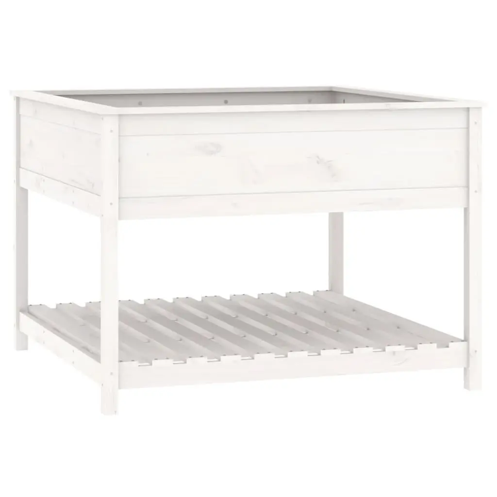 Wooden Planter White Raised Garden Flower Box with Shelf Ergonomic Height