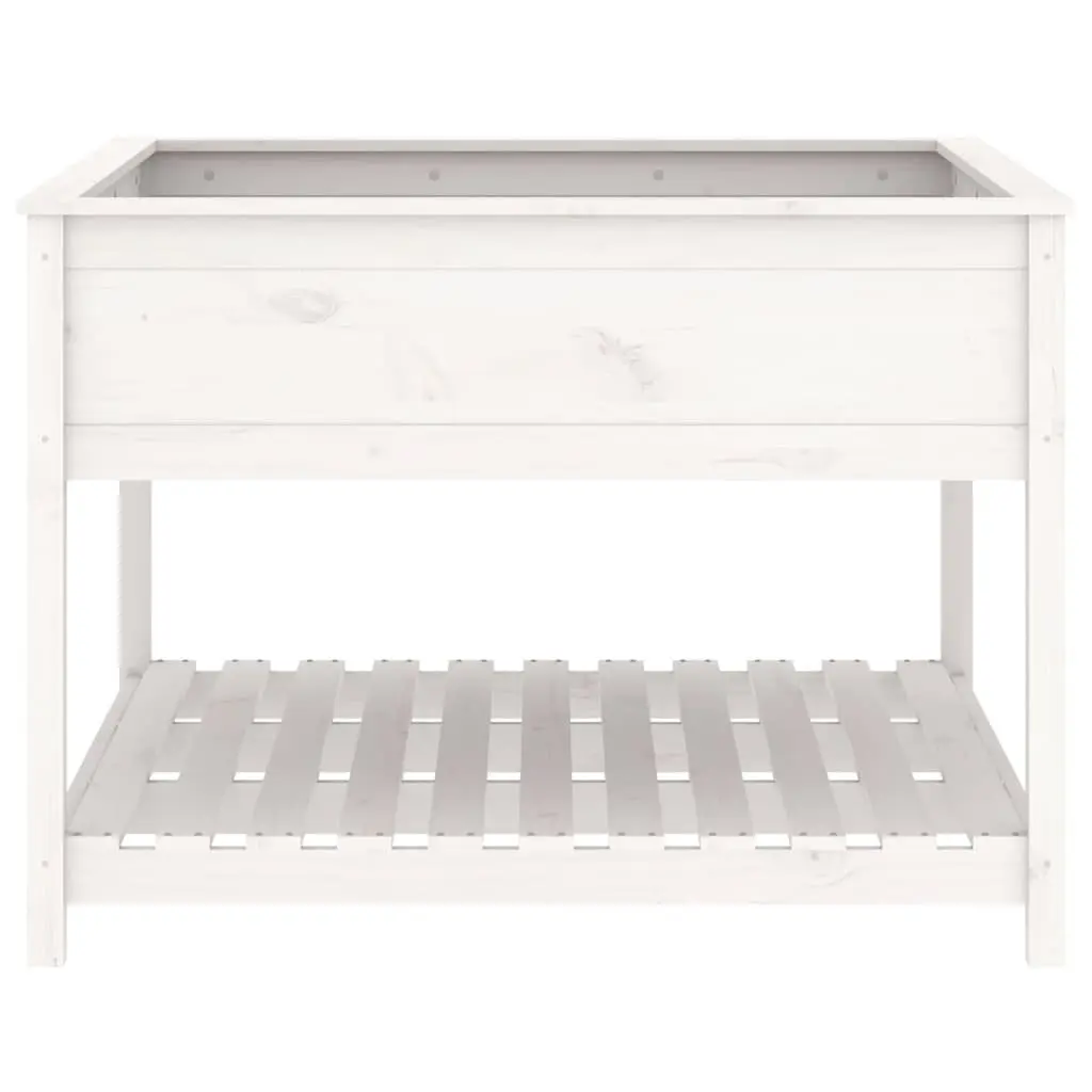 Wooden Planter White Raised Garden Flower Box with Shelf Ergonomic Height