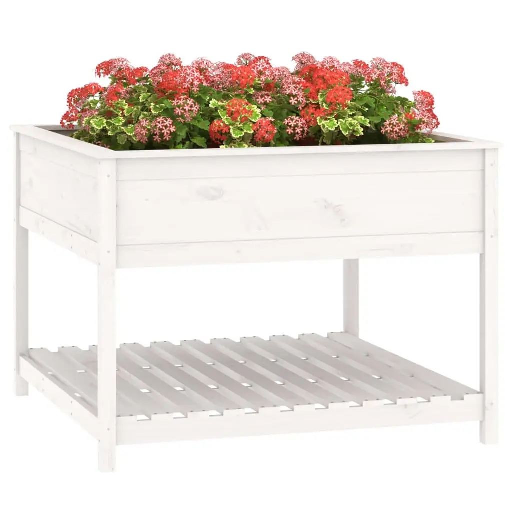 Wooden Planter White Raised Garden Flower Box with Shelf Ergonomic Height