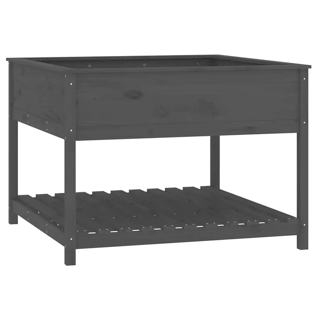 Grey Wooden Raised Flower Box Planter with Shelf Storage Solid Pine 1115x1115x810mm