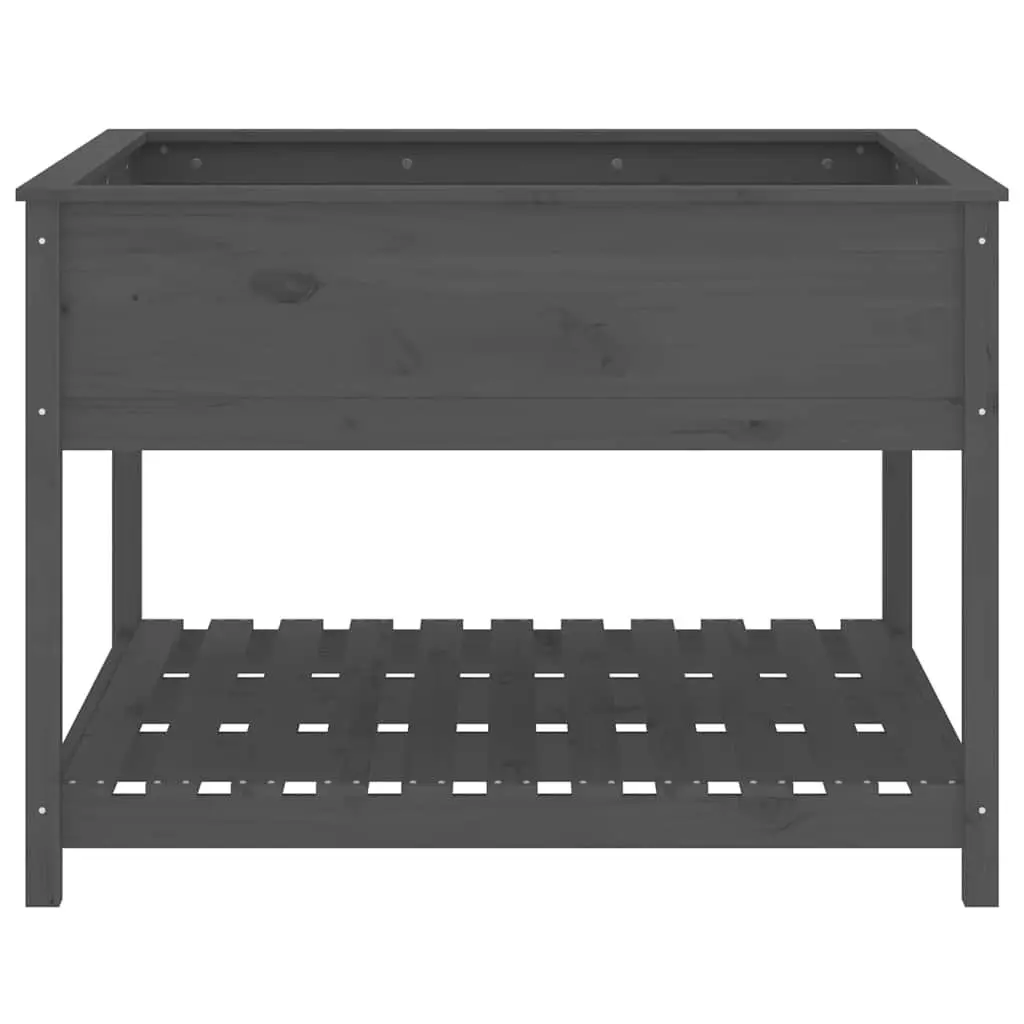 Grey Wooden Raised Flower Box Planter with Shelf Storage Solid Pine 1115x1115x810mm