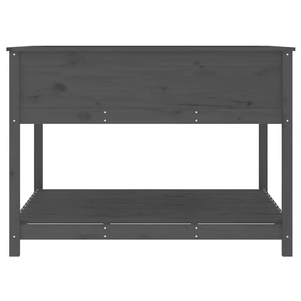 Grey Wooden Raised Flower Box Planter with Shelf Storage Solid Pine 1115x1115x810mm