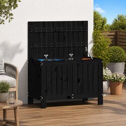 Garden Storage Box Black Outdoor Furniture Solid Wood Pine Deck Box with Lid