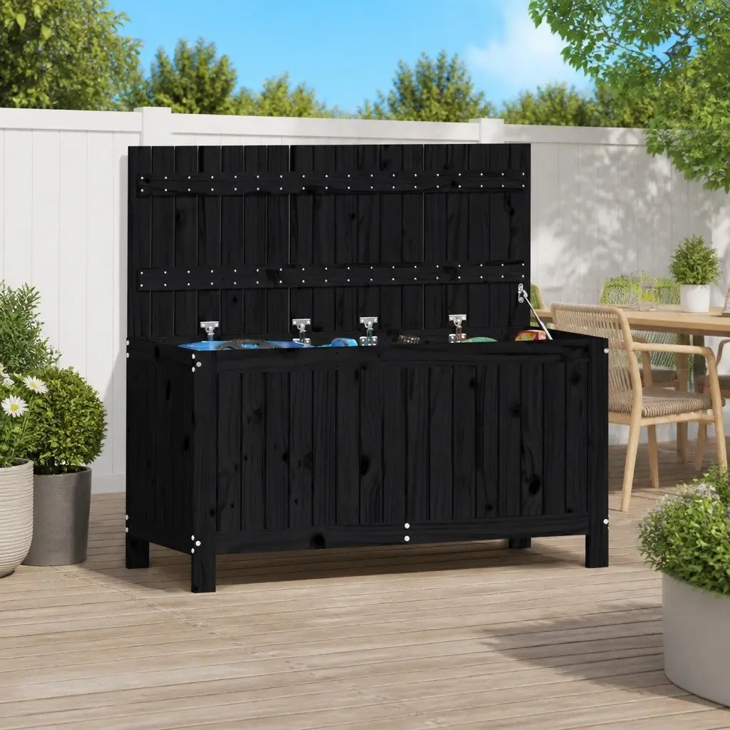 Outdoor Tool Organizer Black Wooden Garden Storage Box with Hydraulic Lid 115x49x60cm
