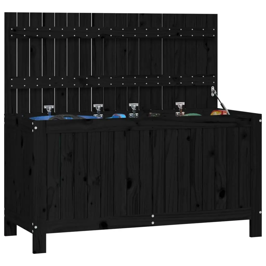 Outdoor Tool Organizer Black Wooden Garden Storage Box with Hydraulic Lid 115x49x60cm
