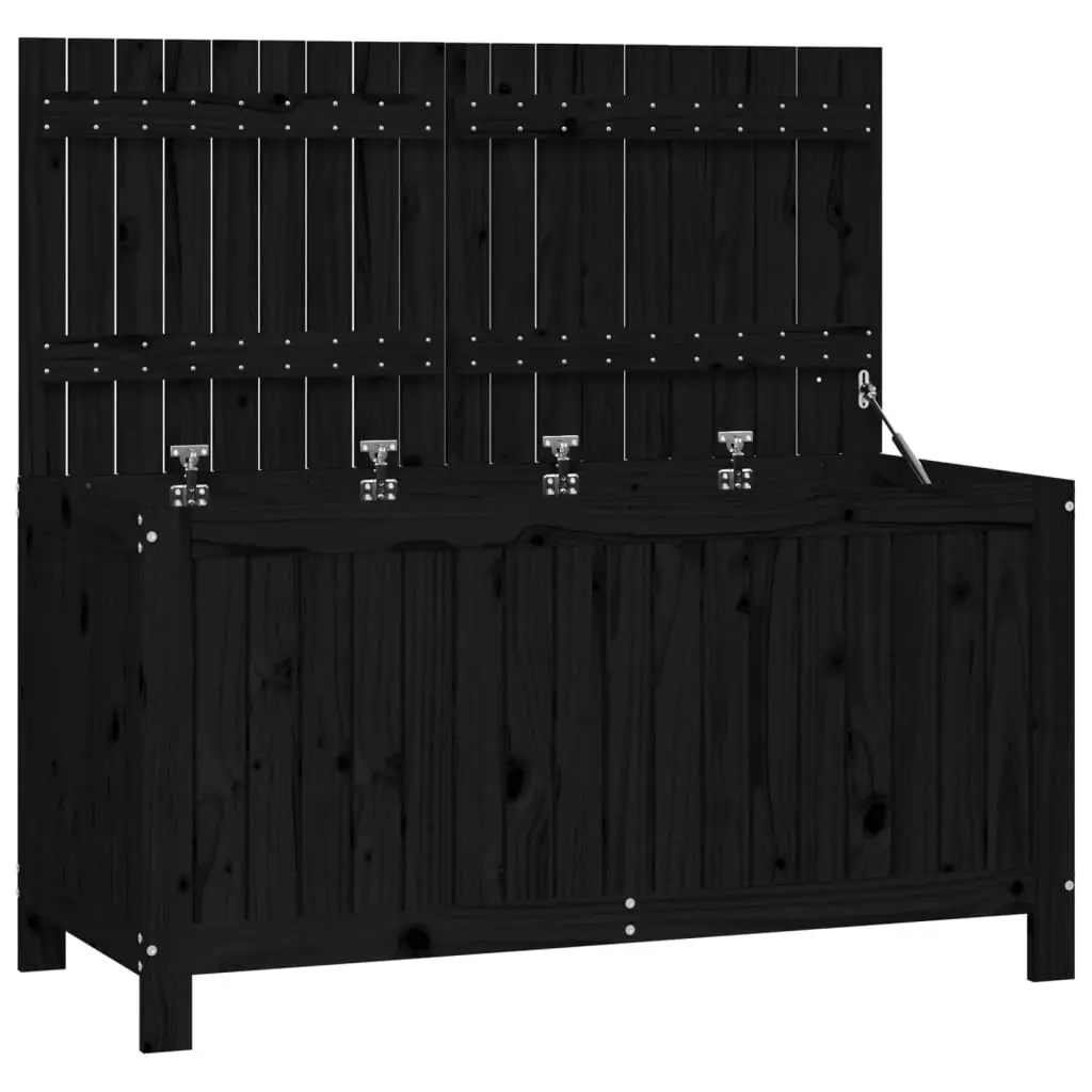 Garden Storage Box Black Outdoor Wooden Deck Box with Hydraulic Lid Solid Pine