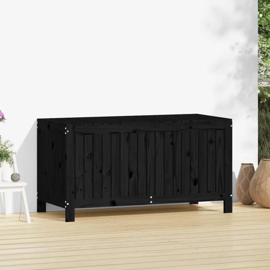 Garden Storage Box Black Outdoor Wooden Deck Box with Hydraulic Lid Solid Pine