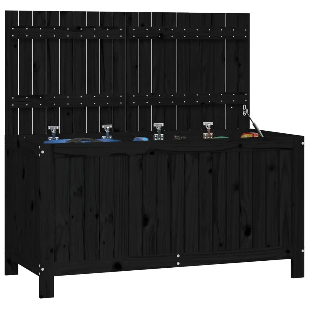 Garden Storage Box Black Outdoor Wooden Deck Box with Hydraulic Lid Solid Pine