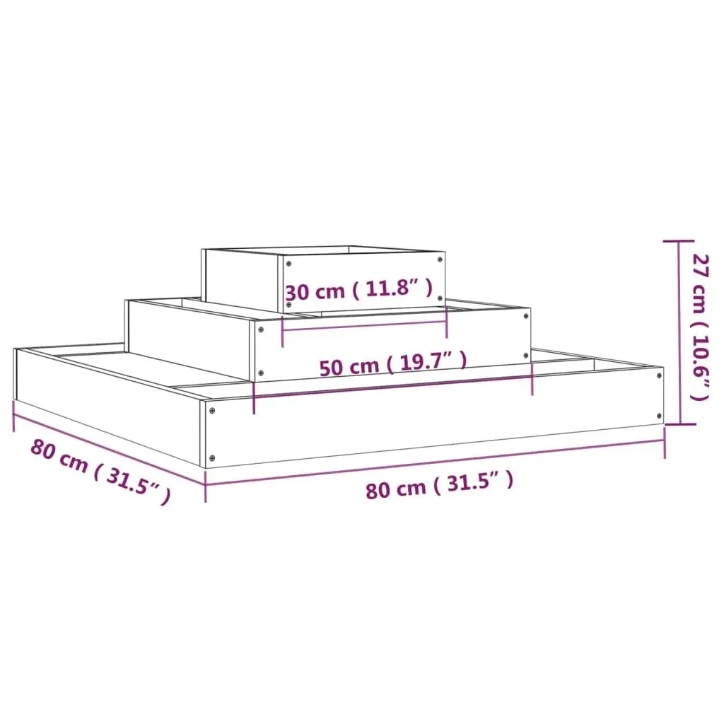 Wooden Planter Box White 80x80x27cm Garden Raised Bed 3-Tier Flower Pot