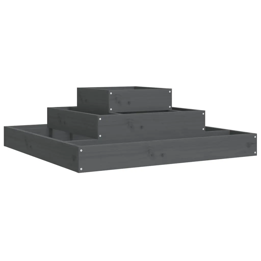Wooden Planter Box Grey 80x80x27 cm 3-Tier Raised Garden Flower Pot Pine