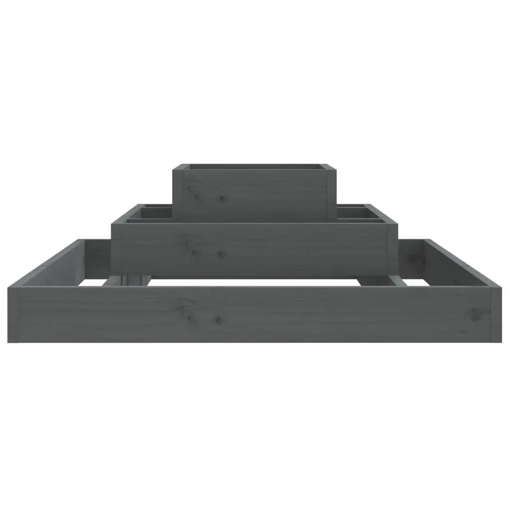 Wooden Planter Box Grey 80x80x27 cm 3-Tier Raised Garden Flower Pot Pine