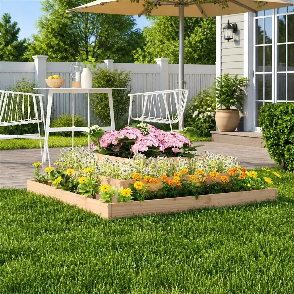 Wooden Planter Brown 110x110x27 cm 3-Tier Raised Flower Bed Garden Container