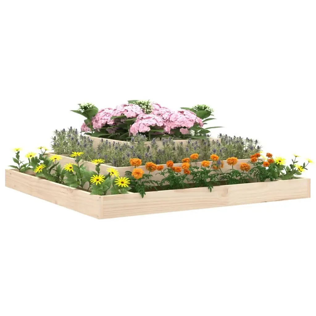 Wooden Planter Brown 110x110x27 cm 3-Tier Raised Flower Bed Garden Container
