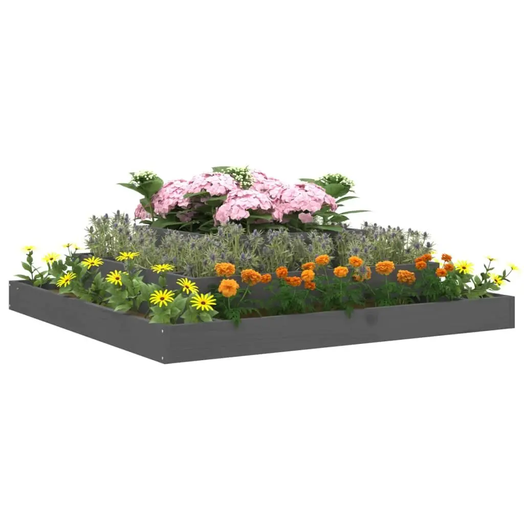3-Tier Wooden Planter Box Grey Solid Pine 110x110x27cm Raised Bed
