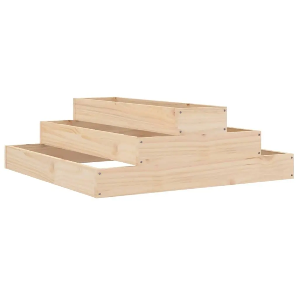 Wooden Planter Box 80x80x27 cm Raised Garden Bed Stair-Step Design Outdoor