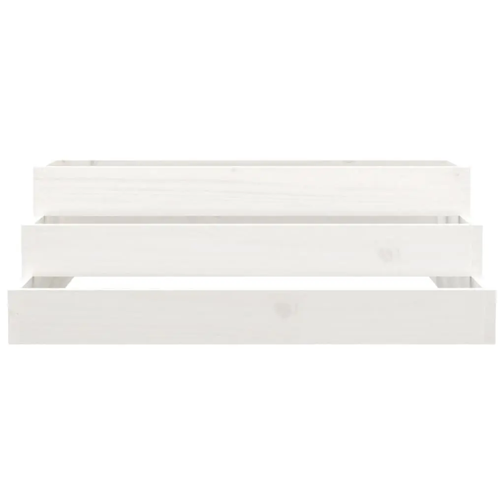 Wooden Planter Pot White 80x80x27cm Stair-Step Design Raised Flower Bed