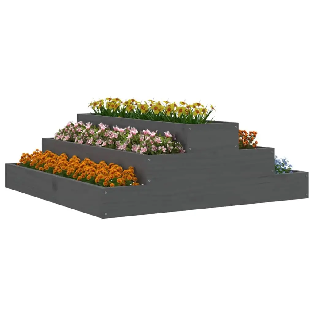 Wooden Planter Pot Grey Raised Flower Bed Garden Box Stair Step Design