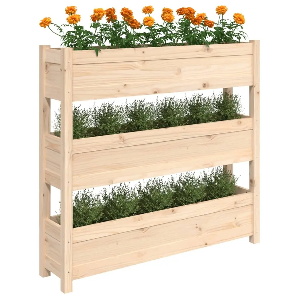 Wooden Garden Planter Brown 112x25x104.5 cm Raised Bed with 3 Flower Boxes