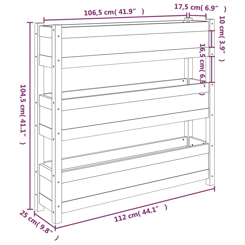 Wooden Garden Planter Brown 112x25x104.5 cm Raised Bed with 3 Flower Boxes