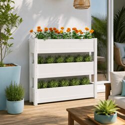 Stylish White Wooden 3-Tier Planter Box for Any Space