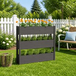 Grey Wooden Planter Raised Garden Bed 3 Flower Boxes Pine Balcony Patio Decor