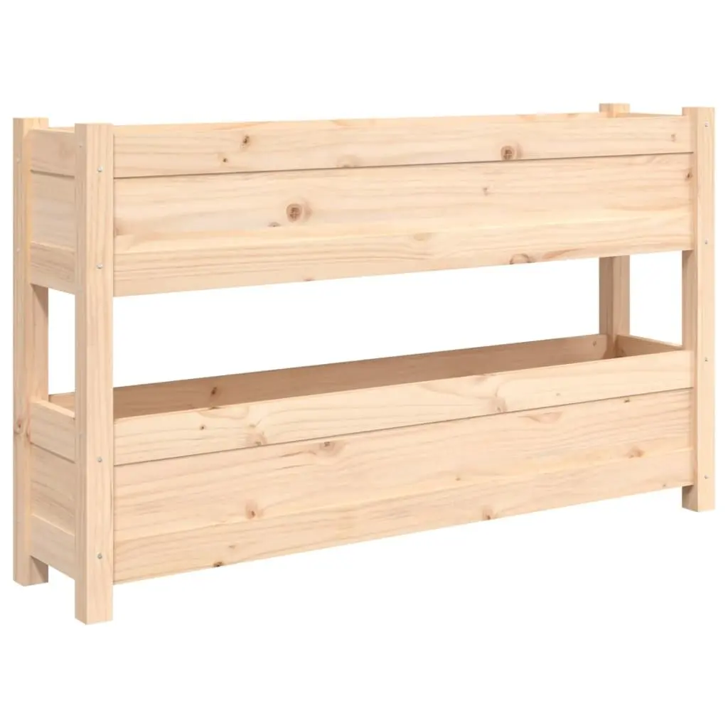 Wooden Planter Box Brown 112x25x66 cm Solid Pine Two Flower Boxes for Garden Vegetable Herb and Plant Decoration