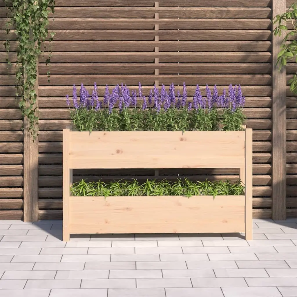 Wooden Planter Box Brown 112x25x66 cm Solid Pine Two Flower Boxes for Garden Vegetable Herb and Plant Decoration