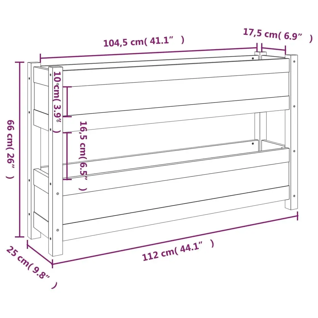 Wooden Planter Box Brown 112x25x66 cm Solid Pine Two Flower Boxes for Garden Vegetable Herb and Plant Decoration