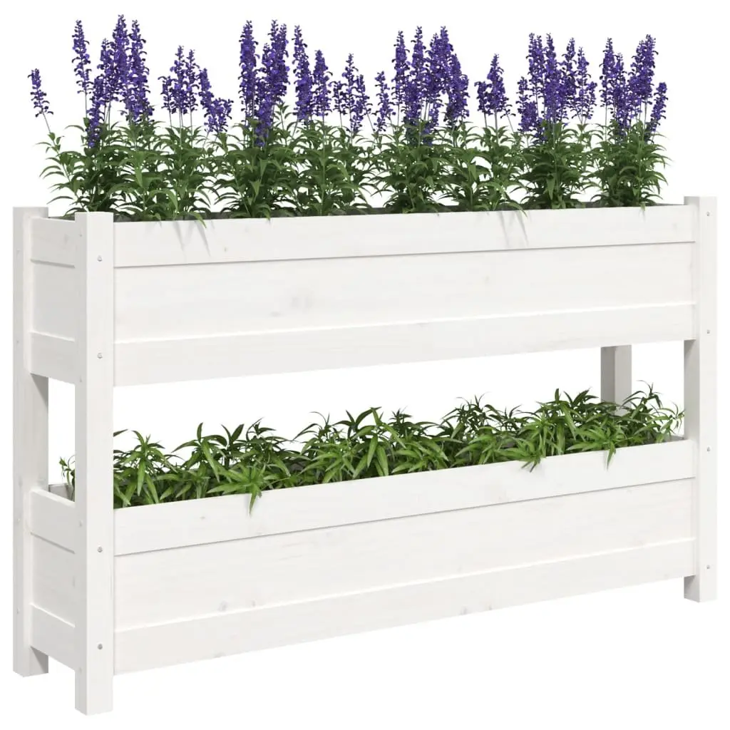 Wooden Planter White 112x25x66cm Two Flower Boxes Garden Patio Balcony