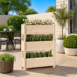 Compact Wooden Planter Box with 3 Sections