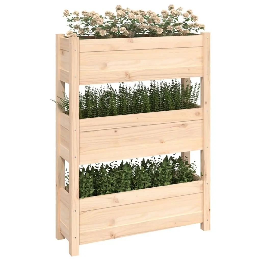 Planter Box Brown 77x25x104.5cm Raised Garden Bed Solid Pine Wood 3 Flower Boxes