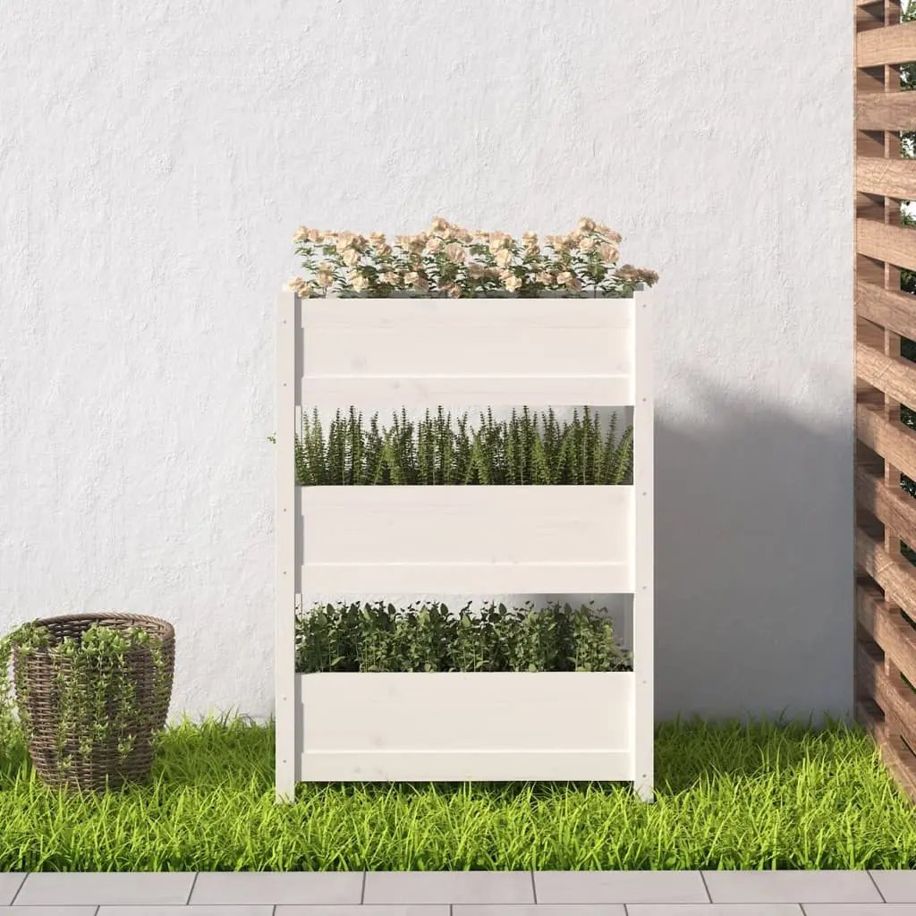 Wooden Planter Box White 77x25x104.5cm Raised Garden Bed 3 Flower Boxes Pine