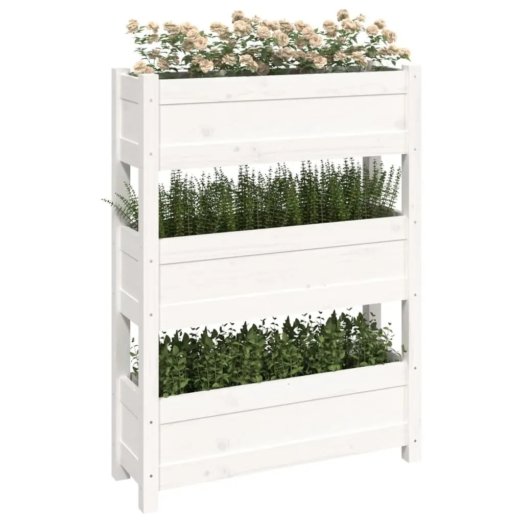 Wooden Planter Box White 77x25x104.5cm Raised Garden Bed 3 Flower Boxes Pine