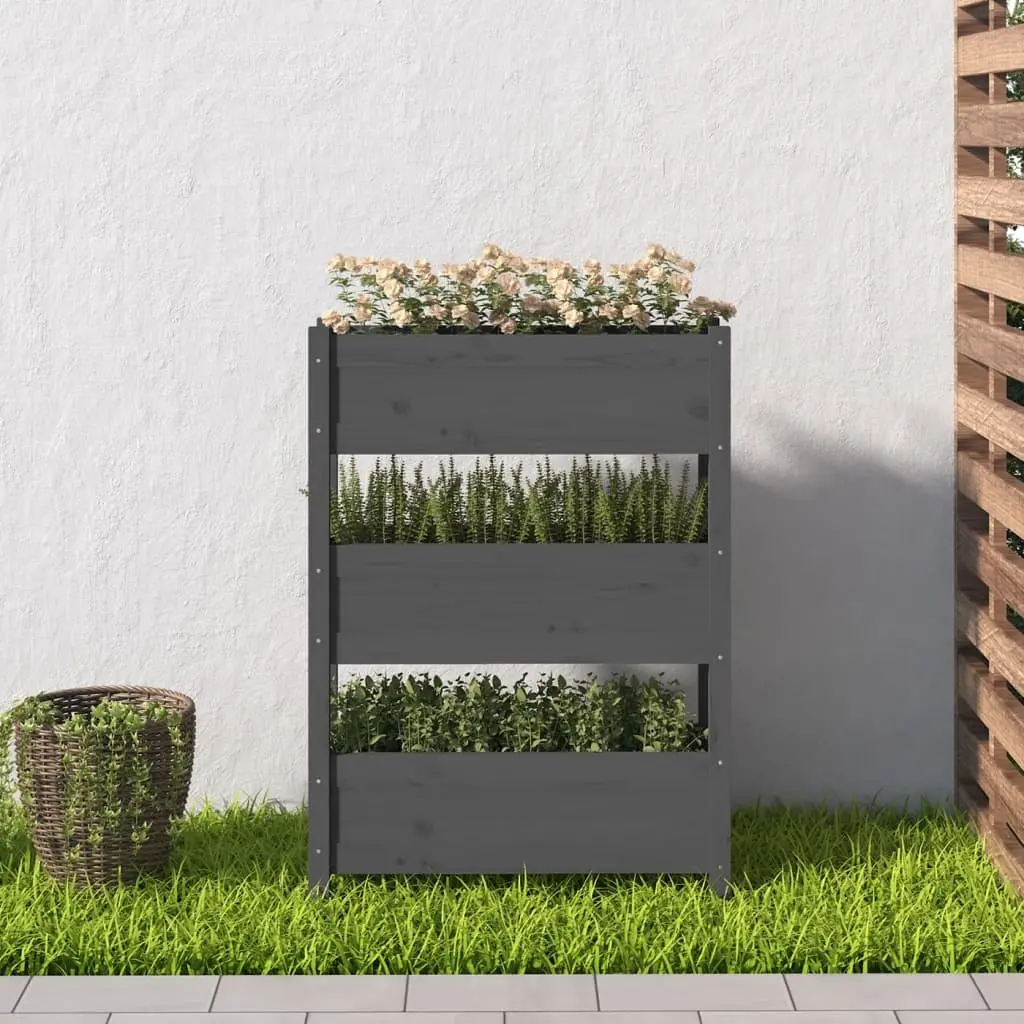 Grey Wooden Raised Garden Bed 77x25x104.5cm Pine Planter Box with 3 Flower Boxes