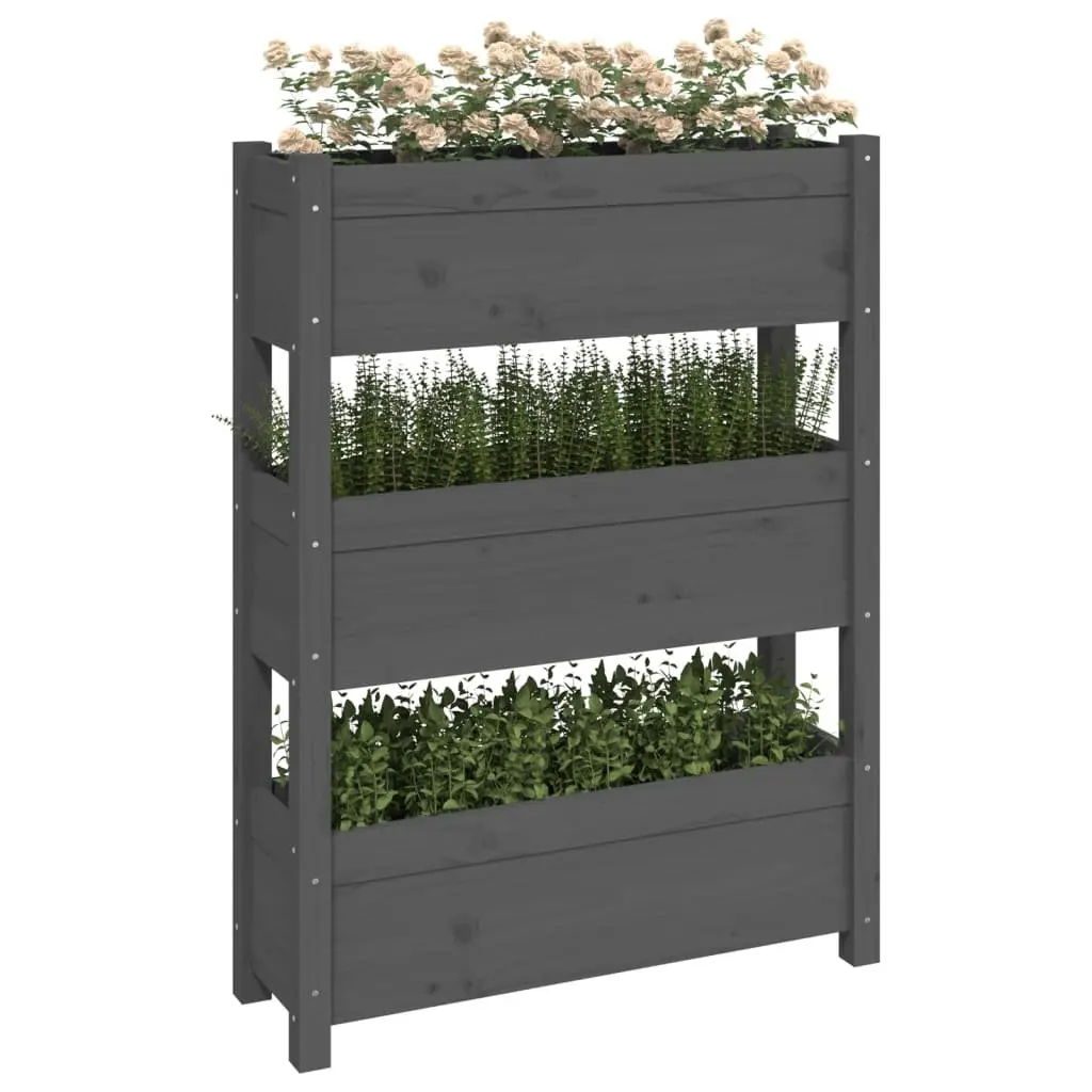Grey Wooden Raised Garden Bed 77x25x104.5cm Pine Planter Box with 3 Flower Boxes