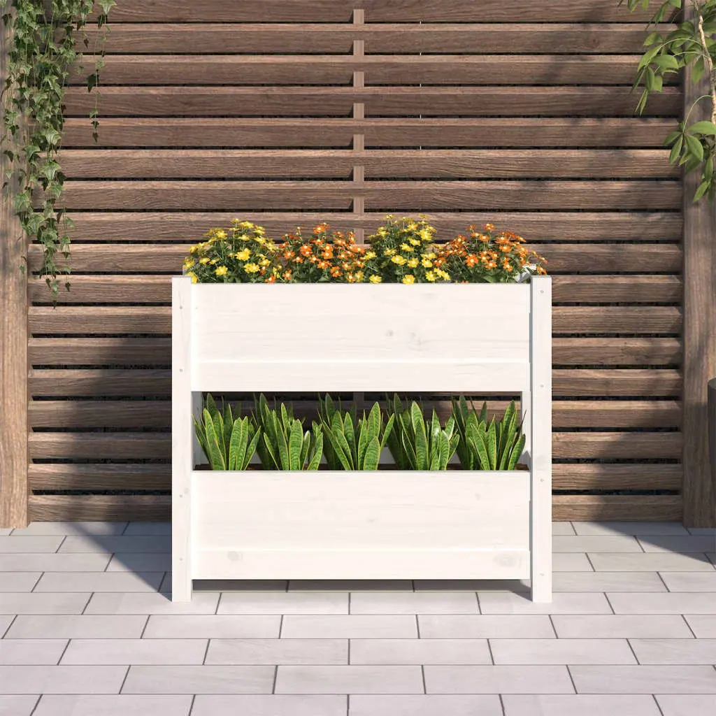 Wooden Planter White 77x25x66 cm Twin Flower Boxes