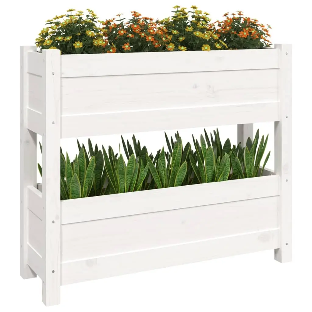 Wooden Planter White 77x25x66 cm Twin Flower Boxes
