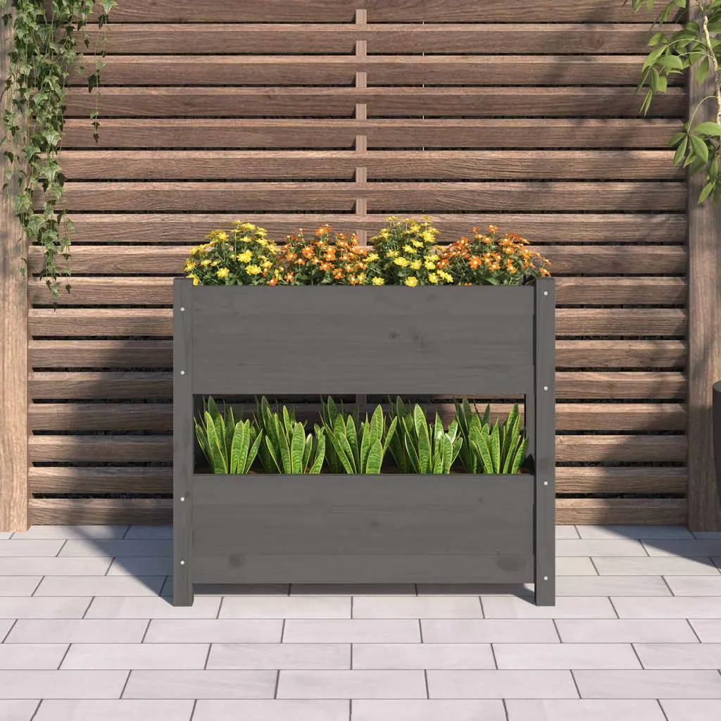 Wooden Planter Grey 2 Flower Boxes Solid Pine Garden Decor
