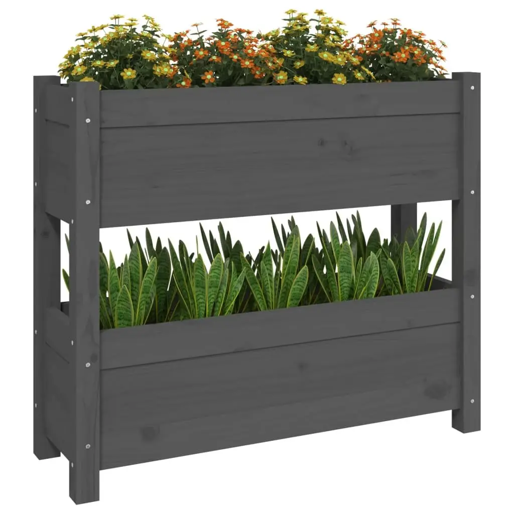 Wooden Planter Grey 2 Flower Boxes Solid Pine Garden Decor
