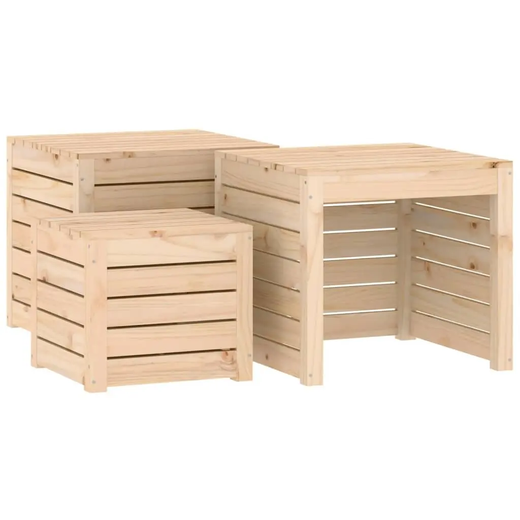 3 Piece Garden Storage Box Set Brown Solid Pine Wood Outdoor Furniture