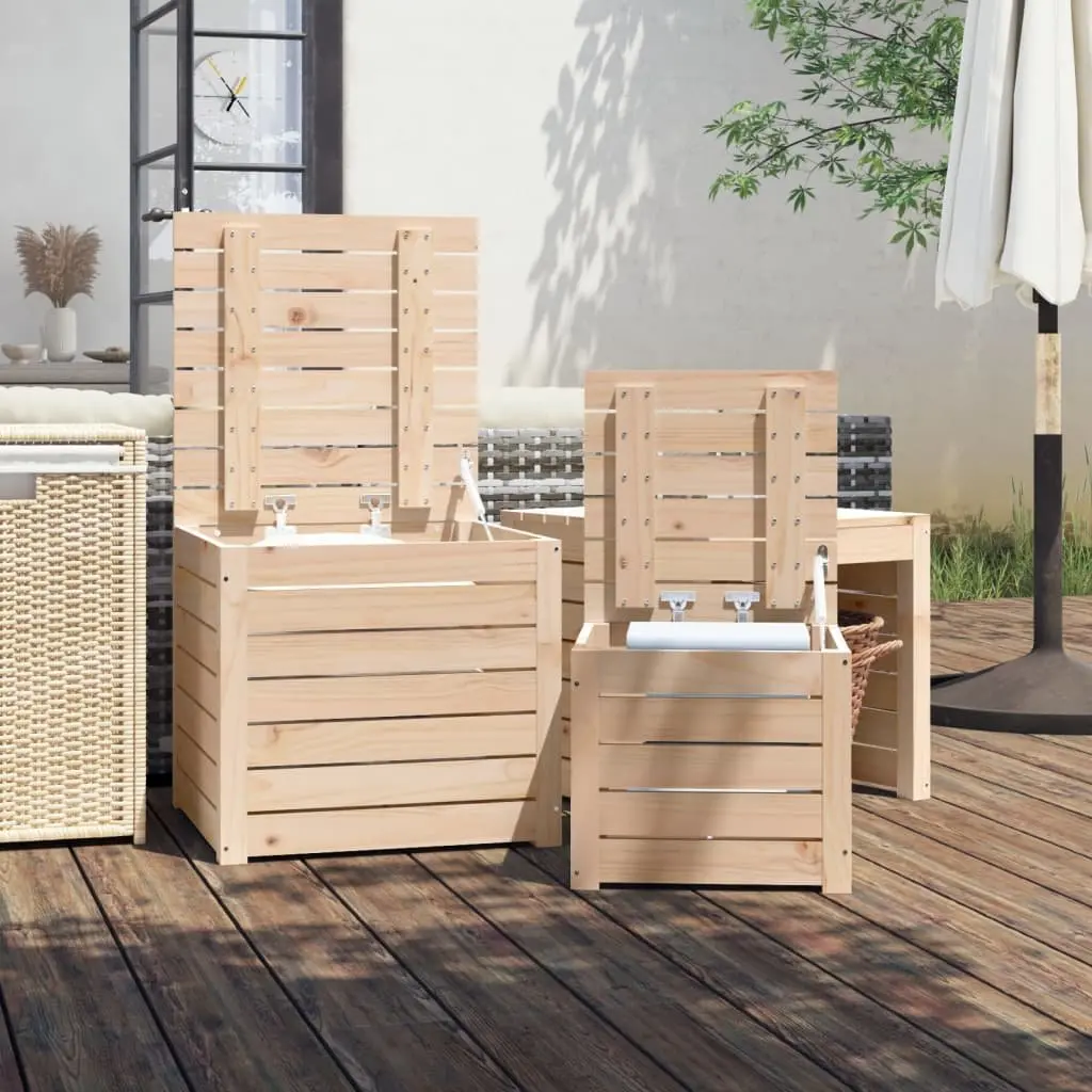 3 Piece Garden Storage Box Set Brown Solid Pine Wood Outdoor Furniture