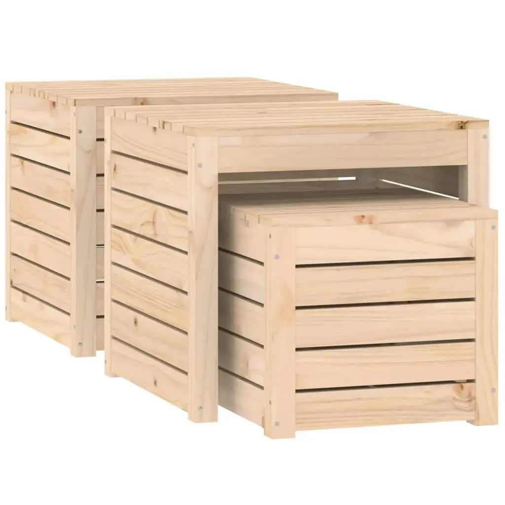 3 Piece Garden Storage Box Set Brown Solid Pine Wood Outdoor Furniture