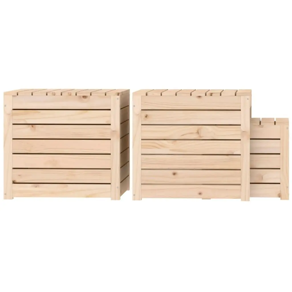 3 Piece Garden Storage Box Set Brown Solid Pine Wood Outdoor Furniture