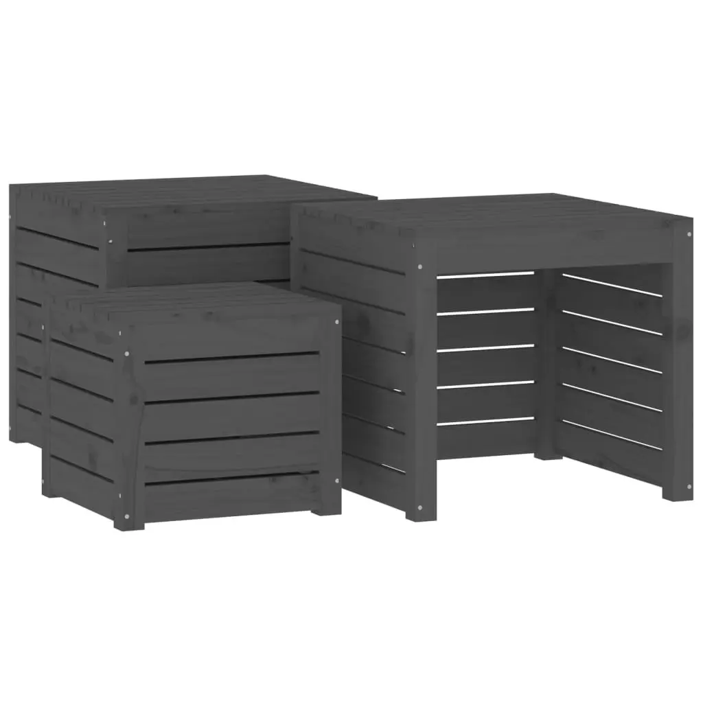 Garden Storage Box Set Grey 3 Piece Solid Pine Wood Outdoor Furniture